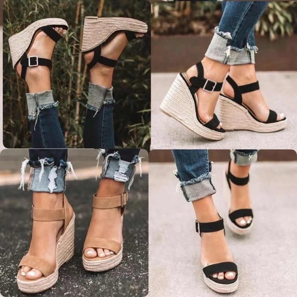 Stylish Black and Tan Wedge Sandals New